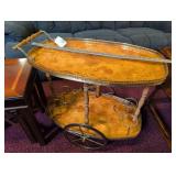 ANTIQUE ITALIAN INLAY TEA CART W/ RUBBER TIRES