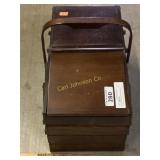 VINTAGE WOOD EXPANDING SEWING KIT BOX