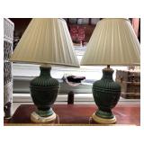 PAIR OF LIGHT GREEN CERAMIC LAMPS
