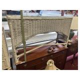 GLASS TOP WHITE WICKER SOFA TABLE