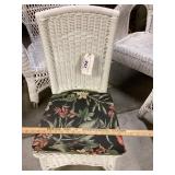 SMALL WHITE WICKER CHAIR & CUSHION