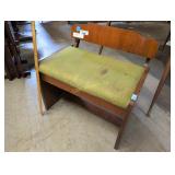 SMALL WOOD BENCH W/ UPHOLSTERED SEAT
