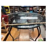 CAST IRON PATIO TABLE W/ GLASS TOP