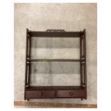 SMALL MAHOGANY WALL SHELF W/ 2 DRAWERS