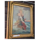 GOLD FRAMED ART, WOMAN WITH CROSS