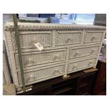 WHITE WICKER 7 DRAWER DRESSER