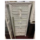 TALL WHITE WICKER DRESSER W/ 6 DRAWERS