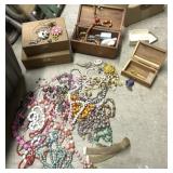 LOT OF COSTUME JEWELRY W/ WOOD BOXES INCL. LANE
