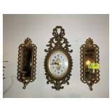 WALL CLOCK, 25 IN TALL AND DECORATIVE CANDLE HOLDE
