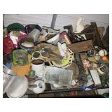 LARGE GROUP OF MISC, GLASSWARE, PANS, DECORATIVE I