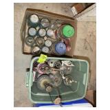 GROUP OF OIL LAMP PARTS AND JARS