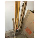 GROUP OF HAND TOOLS, SHOVEL, BUSH AX, ETC
