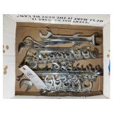 BOX CONTAINING MISC CROWS FEET WRENCHES AND OTHER