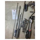 BUCKET WITH MISC 3/8 IN DRIVE SOCKETS, BREAKER BAR