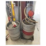 PAIR OF KEG TANKS WITH HAND PUMP, ONE HAS OLD GAS,