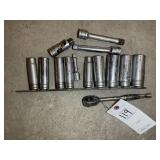 GROUP OF SNAP-ON SOCKETS AND WRENCH