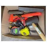 BOX CONTAINING MISC HAND TOOLS, MALLET, SHARPENING