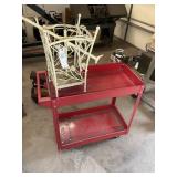 ROLLING SHOP CART AND METAL UMBRELLA STAND, NEEDS