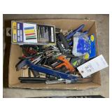 BOX OF MISC TOOLS INCLUDING PLYERS, PRY BAR, SCREW