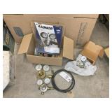 BOX WITH MISC REGULATORS, RADNOR, USG, ETC
