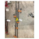 GROUP OF 3 PIPE CLAMPS, APPROX 27 IN, 44 IN AND 70