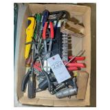 BOX OF MISC HAND TOOLS INCLUDING, PITTSBURGH SOCKE