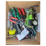 BOX OF MISC HAND TOOLS INCLUDING, SOCKETS, PLYERS,