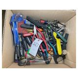 BOX OF MISC HAND TOOLS INCLUDING, ALLEN WRENCHES,
