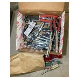 BOX OF MISC HAND TOOLS INCLUDING, PITTSBURGH RATCH