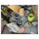 TOP TWO SHELVES OF CART INCLUDING NUTS, BOLTS, WAS