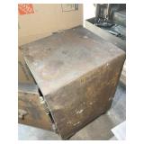 VINTAGE METAL SAFE ON CASTERS, 18 IN X 19 IN X 27