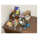 CONTENTS ON TOP LEFT OF DESK INCLUDING OFFICE SUPP
