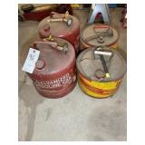 GROUP OF 4 METAL GAS CANS, 2X 5 GALLON, 2X 2.5 GAL