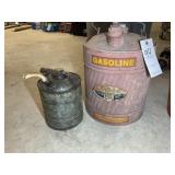 TWO VINTAGE GAS CANS, 1 GALLON AND 5 GALLON
