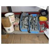 CONTENTS OF BOTTOM SHELF OF METAL RACK, BOLT BINS