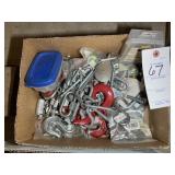 BOX CONTAINING MISC CLIPS, COTTER PINS, HOOKS, ETC