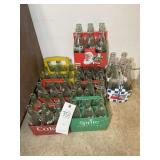 GROUP OF GLASS SODA BOTTLES, COKE, SPRITE, PEPSI,