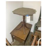 TWO WOODEN SIDE TABLES, 21 IN SQ X 25 IN AND 20 IN
