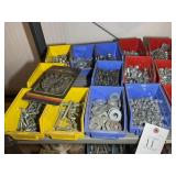 CONTENTS OF MIDDLE SHELF OF METAL RACK, BOLT BINS