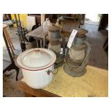 PAIR OF DIETZ NO 8 AIR PILOT OIL LANTERNS AND ENAM