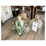 GROUP OF BOTTLES AND OIL LAMP