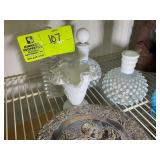 GROUP OF HOBNAIL DECANTERS, ONE WITH DAMAGE AND FE