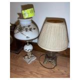 PAIR OF ELECTRIFIED OIL LAMPS, 16 IN AND 19 IN TAL