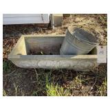 CONCRETE PLANTER APPROX 14 IN X 29 IN AND TWO GALV