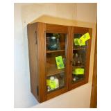 SMALL WOODEN TWO DOOR OAK CABINET, 18 IN X 6 IN X
