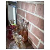 GROUP OF CARNIVAL GLASS, CANDLE HOLDERS, ETC