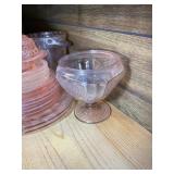 GROUP OF PINK GLASS, PLATES, BOWLS, ETC