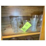TOP SHELF OF ASSORTED GLASSWARE, SALT N PEPPER SHA