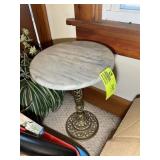 METAL BASE MARBLE TOP PLANT STAND, NEEDS WORK