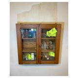 SMALL WOODEN TWO DOOR OAK CABINET, 18 IN X 6 IN X